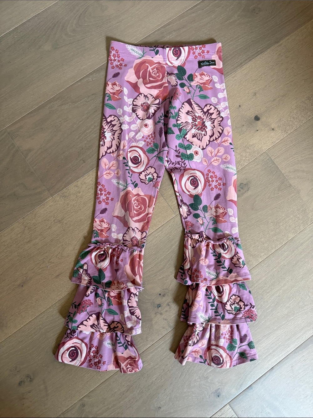 Matilda Jane Rose and Green Floral Ruffle Hem Leggings- NWOT